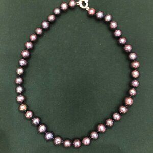 Black Cultured Freshwater Pearl Rhodium Over Sterling Silver 20 Inch Necklace